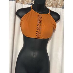 Beautiful Aerie Swimsuit Bikini Rust Color Halter Top Size Size large Good Condi